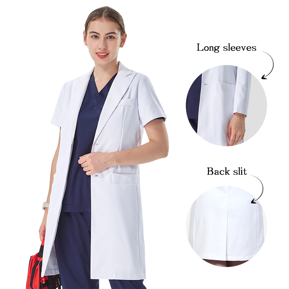 Medical Lab Coat - Jaleco Branco Feminino com Gola Lapela,