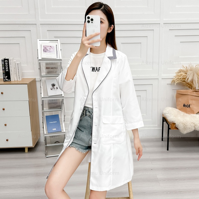 Uniforme de beleza preto com r - Medical Lab Coat avaliação e preço