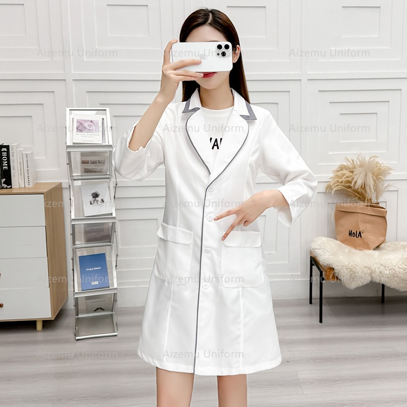 Uniforme de beleza preto com r - Medical Lab Coat avaliação e preço